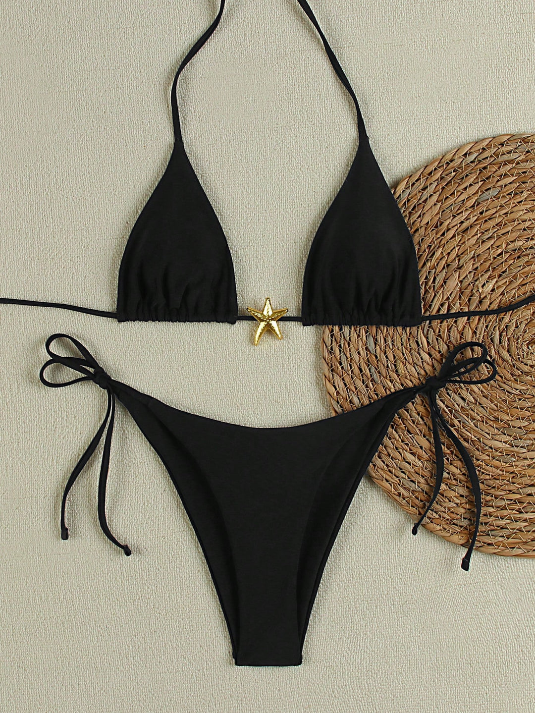 Damen Triangel-Bikini-Set mit verstellbaren Trägern und dekorativem Schmuckelement EB