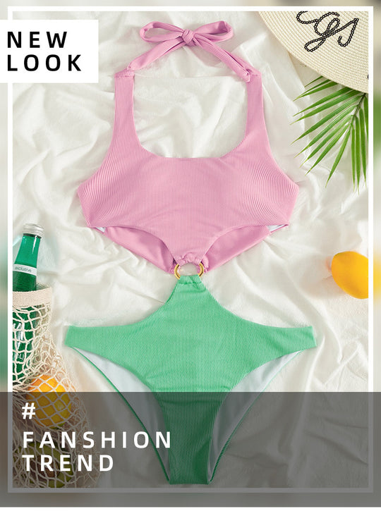 Damen Sportliches Bikini-Set mit extravaganten Rüschendetails und Ringverschluss EB