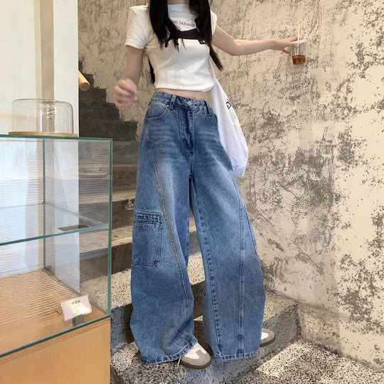 Damen Weite Cargo-Jeans im urbanen Stil EB