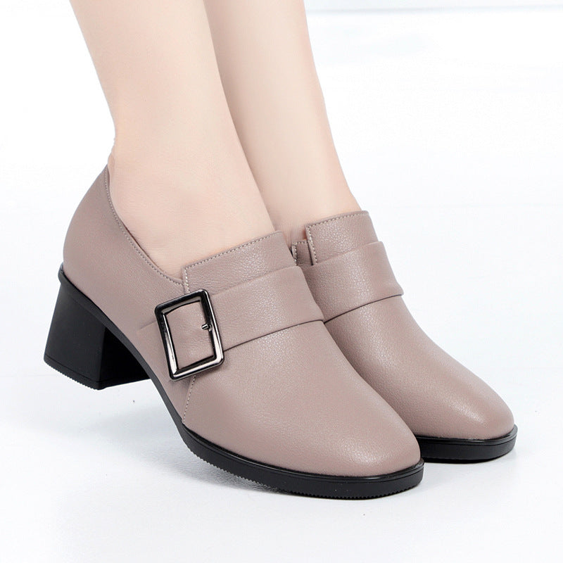 Damen elegante Stiefeletten mit modischem Riemen und hochwertigem Blockabsatz EB