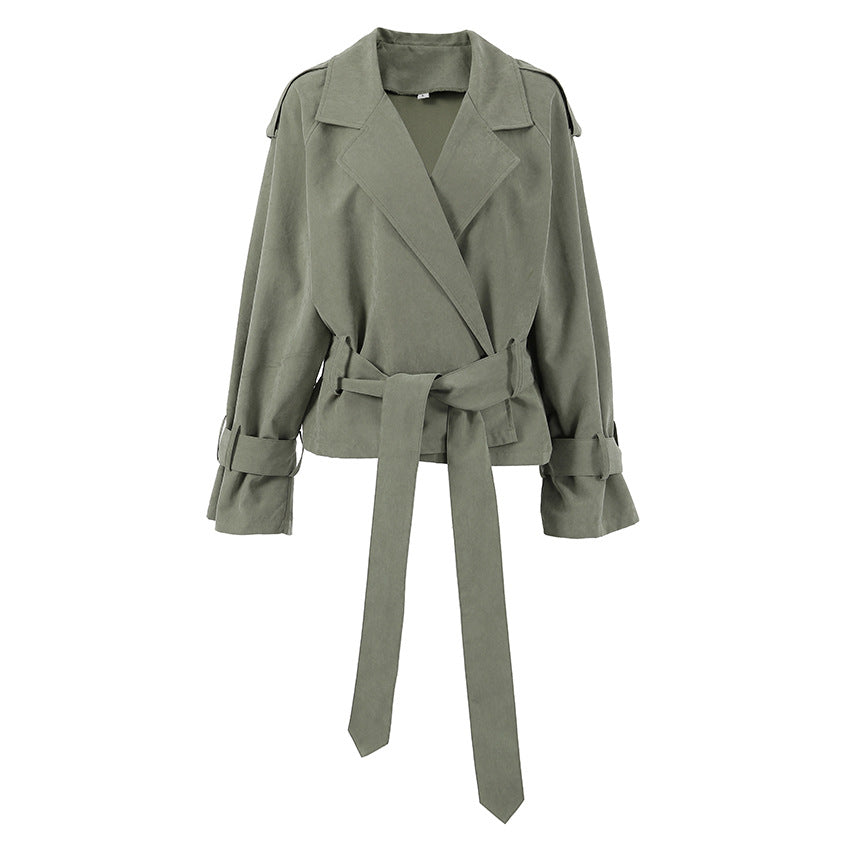 Damen Modische Oversized-Jacke mit Bindegürtel und raffinierter Schnittführung EB