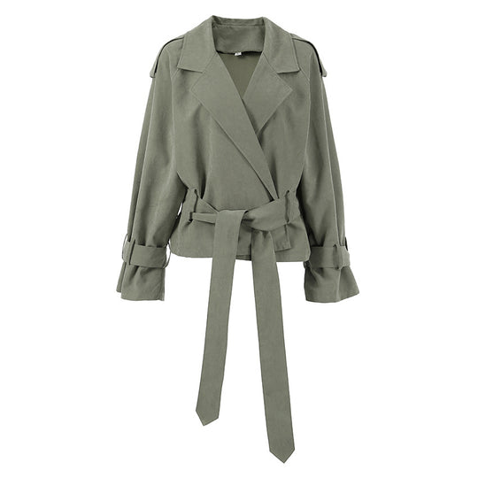 Damen Modische Oversized-Jacke mit Bindegürtel und raffinierter Schnittführung EB