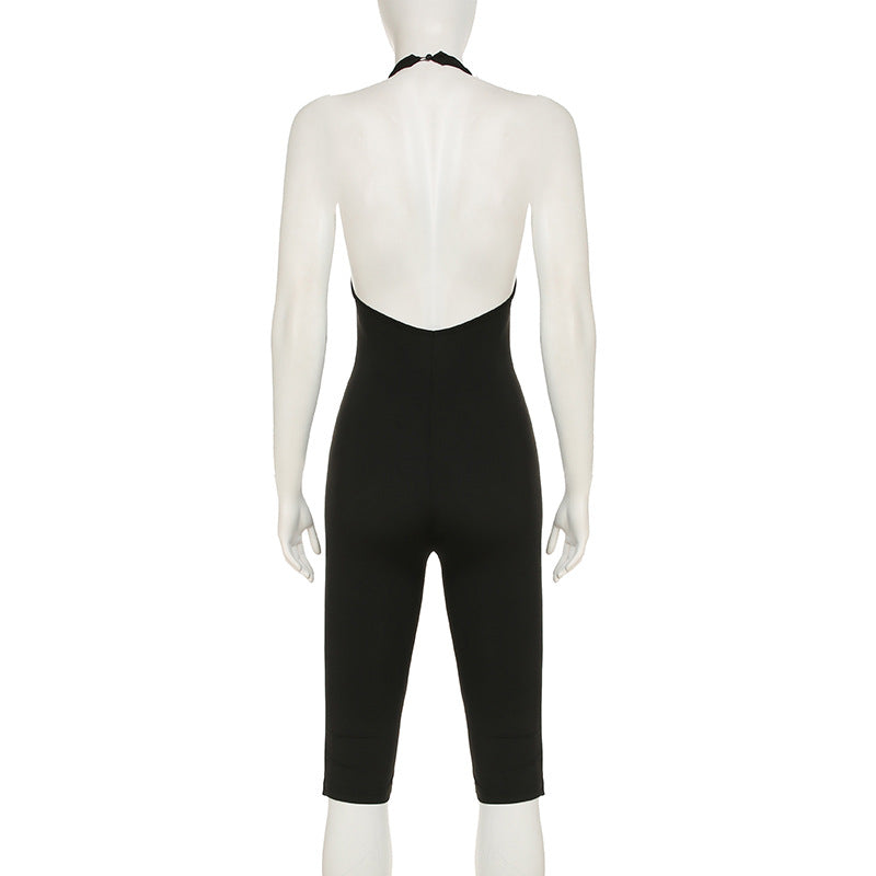 Damen körperbetonter Jumpsuit mit tiefem Rückenausschnitt und reinem Design EB