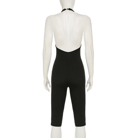 Damen körperbetonter Jumpsuit mit tiefem Rückenausschnitt und reinem Design EB