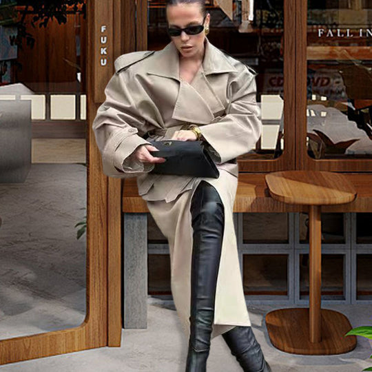 Damen Oversized Trenchcoat mit hochgeschlossenem Kragen und weiten Ärmeln EB