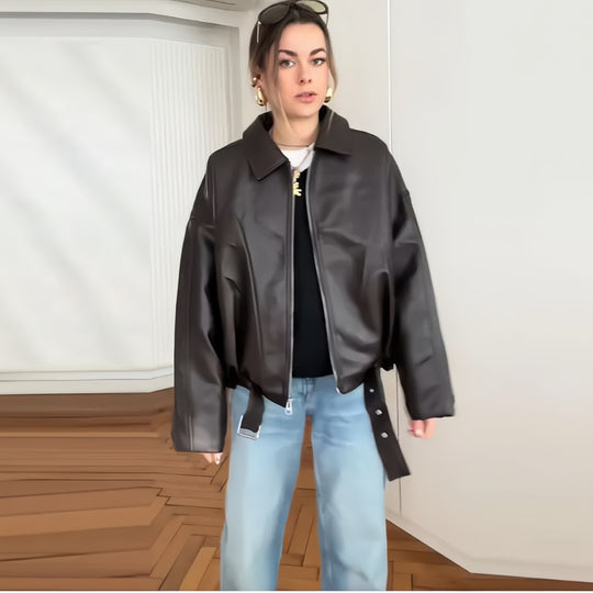 Damen oversized Kunstlederjacke mit lässigem Schnitt EB