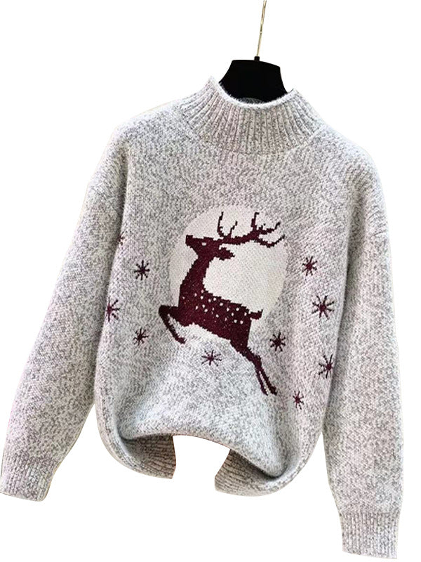 Damen Kuscheliger Rollkragenpullover mit festlichem Rentierdesign EB