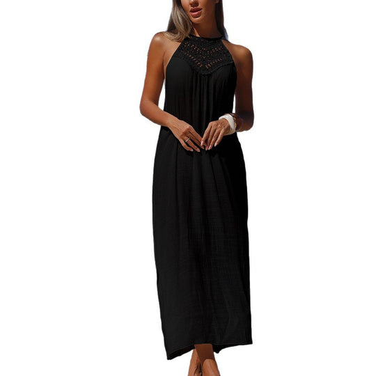 Damen Maxikleid mit elegantem Häkeloberteil und lockerer Silhouette EB