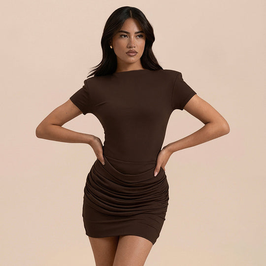 Damen Minikleid mit raffinierten Rüschendetails und körpernahem Schnitt EB