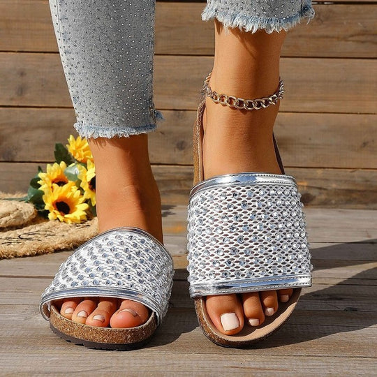 Damen modische Sandalen mit glitzernden Applikationen EB