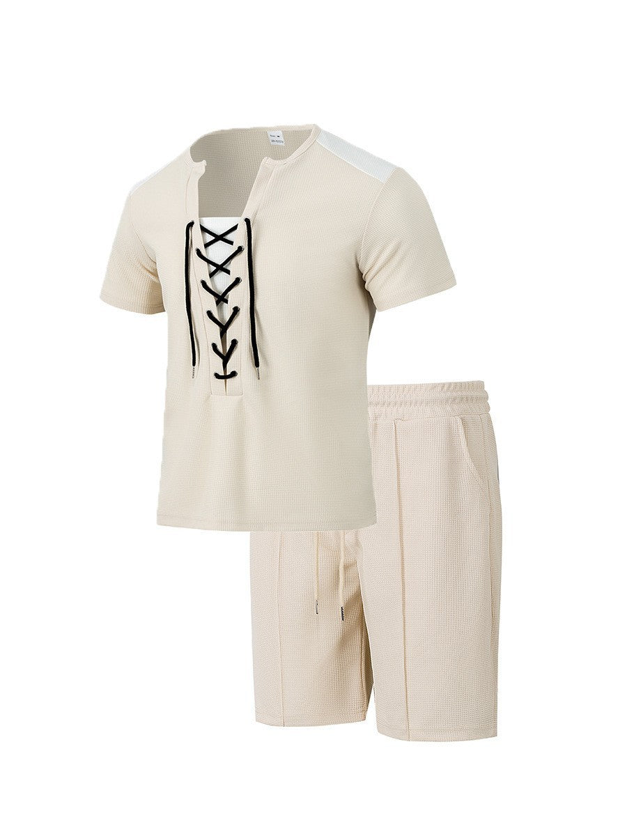 Herren Sportliches Freizeit-Set mit modernem Schnürkragen und Shorts EB