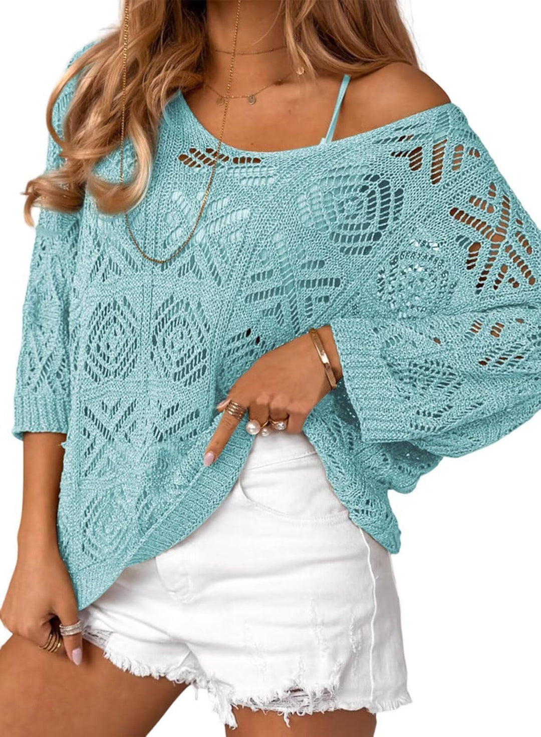 Damen Oversize Strickpullover mit Häkelstruktur EB