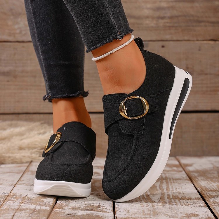 Damen Modische Slip-On Sneakers mit verstellbarem Schnallenverschluss EB