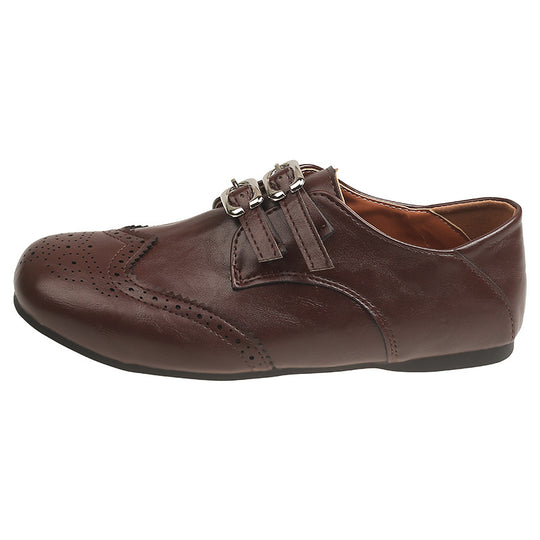 Damen Elegante und modische Schnürschuhe mit Doppelschnallen und perforiertem Obermaterial EB