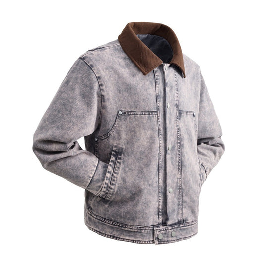Herren wattierte Jeansjacke mit Cordkragen, Druckknopfleiste und praktischen Seitentaschen EB