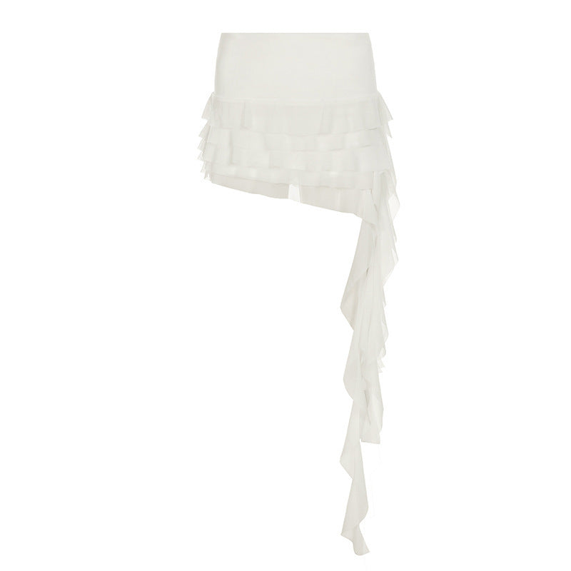 Damen asymmetrischer Rüschenshirtrock mit eleganter Drapierung EB