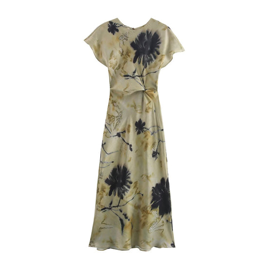 Damen Maxikleid mit modernem geometrischen Muster und fließendem Schnitt EB