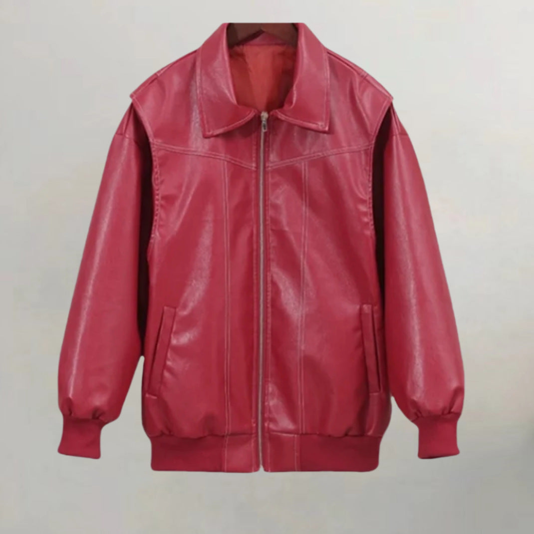 Damen Kunstlederjacke mit praktischen Taschen und elastischem Bund EB