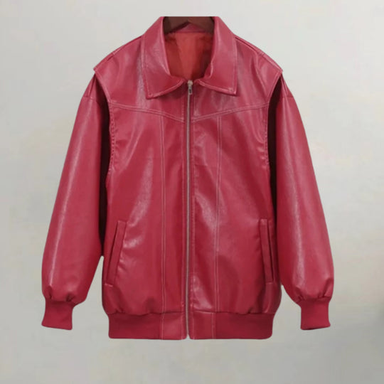 Damen Kunstlederjacke mit praktischen Taschen und elastischem Bund EB