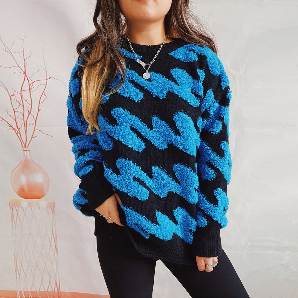 Damen grob strukturiertes Sweatshirt mit kontrastierenden Mustern EB