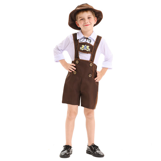 Herren nan traditionelles Kinderlederhosen-Set mit verstellbaren Hosenträgern und Trachtenhut EB