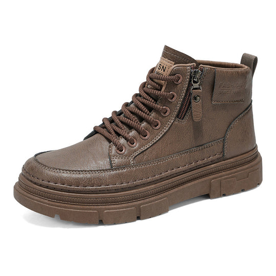 Damen Modische Schnürstiefel mit seitlichem Reißverschluss und robustem Profil EB