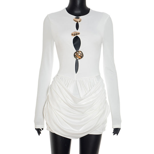 Damen elegantes Jumpsuit mit kreativen Cut-Outs und Raffungen EB