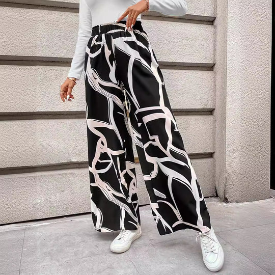 Damen Weit geschnittene Chiffon-Hosen mit modernem Grafikmuster EB