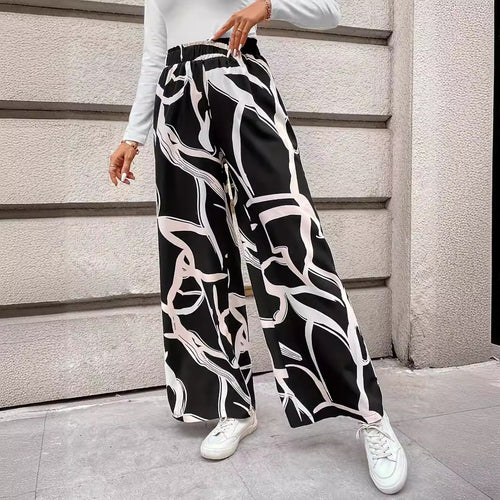 Damen Weit geschnittene Chiffon-Hosen mit modernem Grafikmuster EB