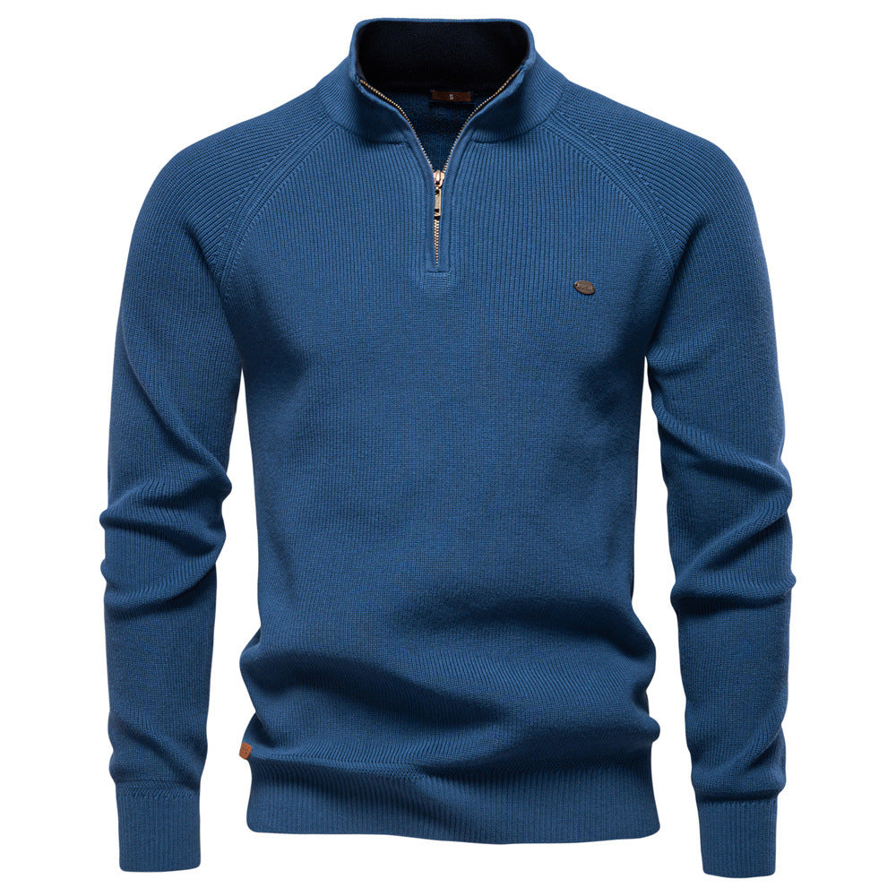 Herren Strickpullover mit halbem Reißverschluss und sportlichen Details EB