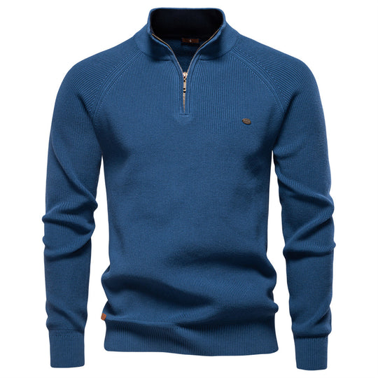 Herren Strickpullover mit halbem Reißverschluss und sportlichen Details EB