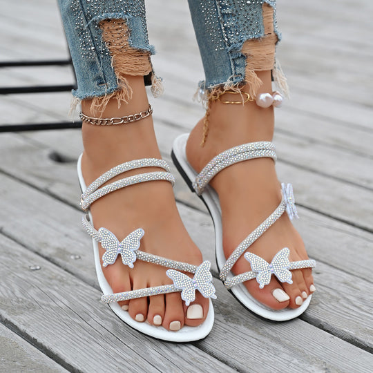 Damen elegante Sandalen mit funkelnden Schmetterlingsapplikationen und rutschfester Sohle EB