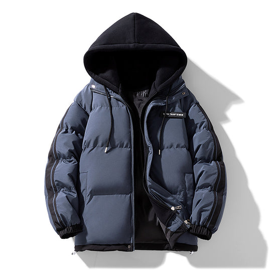 Herren wattierter Parka-Hybrid mit innenliegendem Hoodie, seitlichen Streifen und Zwei-Wege-Reißverschluss EB