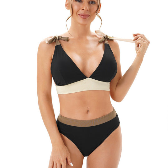 Damen Bikini-Set mit tiefem V-Ausschnitt und verstellbaren Trägerschleifen EB