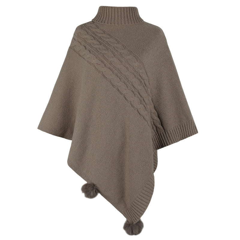 Damen Poncho mit modernem Zopfdesign und einem hohen Kragen EB