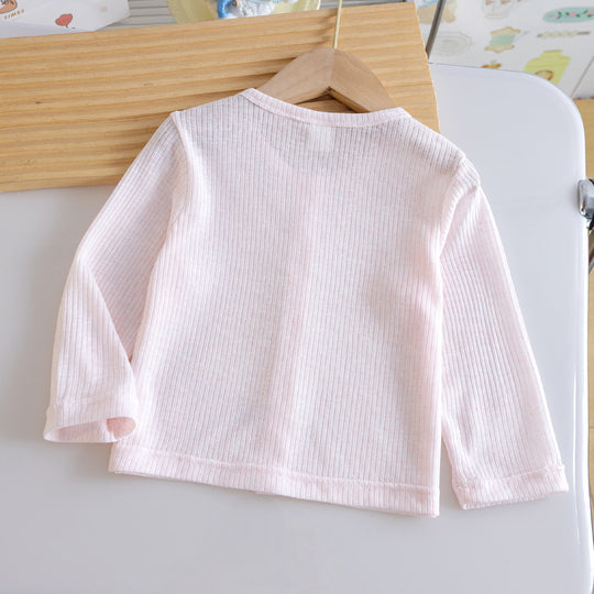 Mädchen Nan Ripp-Strick Bio-Gefühl Baby-Strickjacke mit Knopfverschluss und gesticktem Bogen EB
