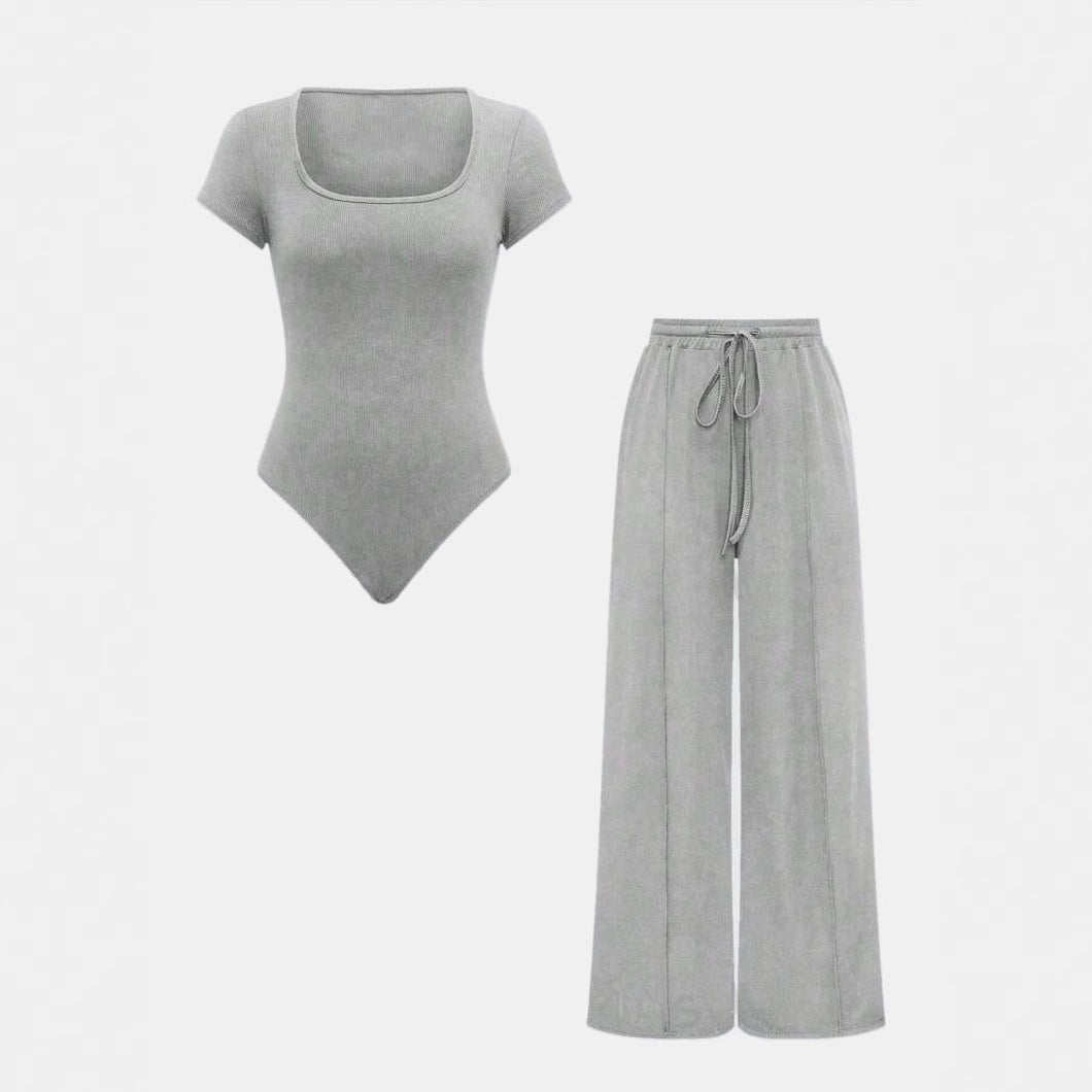 Damen lässiger Jumpsuit mit kurzer Arm und weitem Bein EB