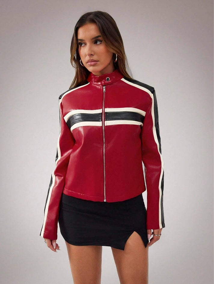 Damen Kunstlederjacke im sportlichen Retro-Design EB