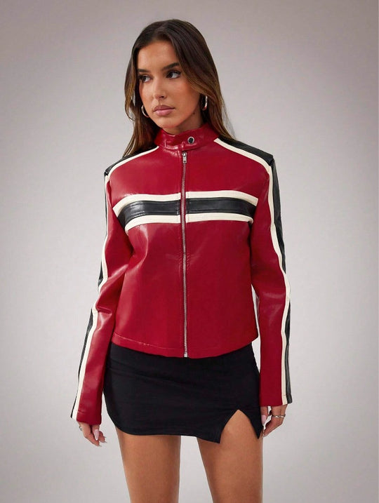 Damen Kunstlederjacke im sportlichen Retro-Design EB