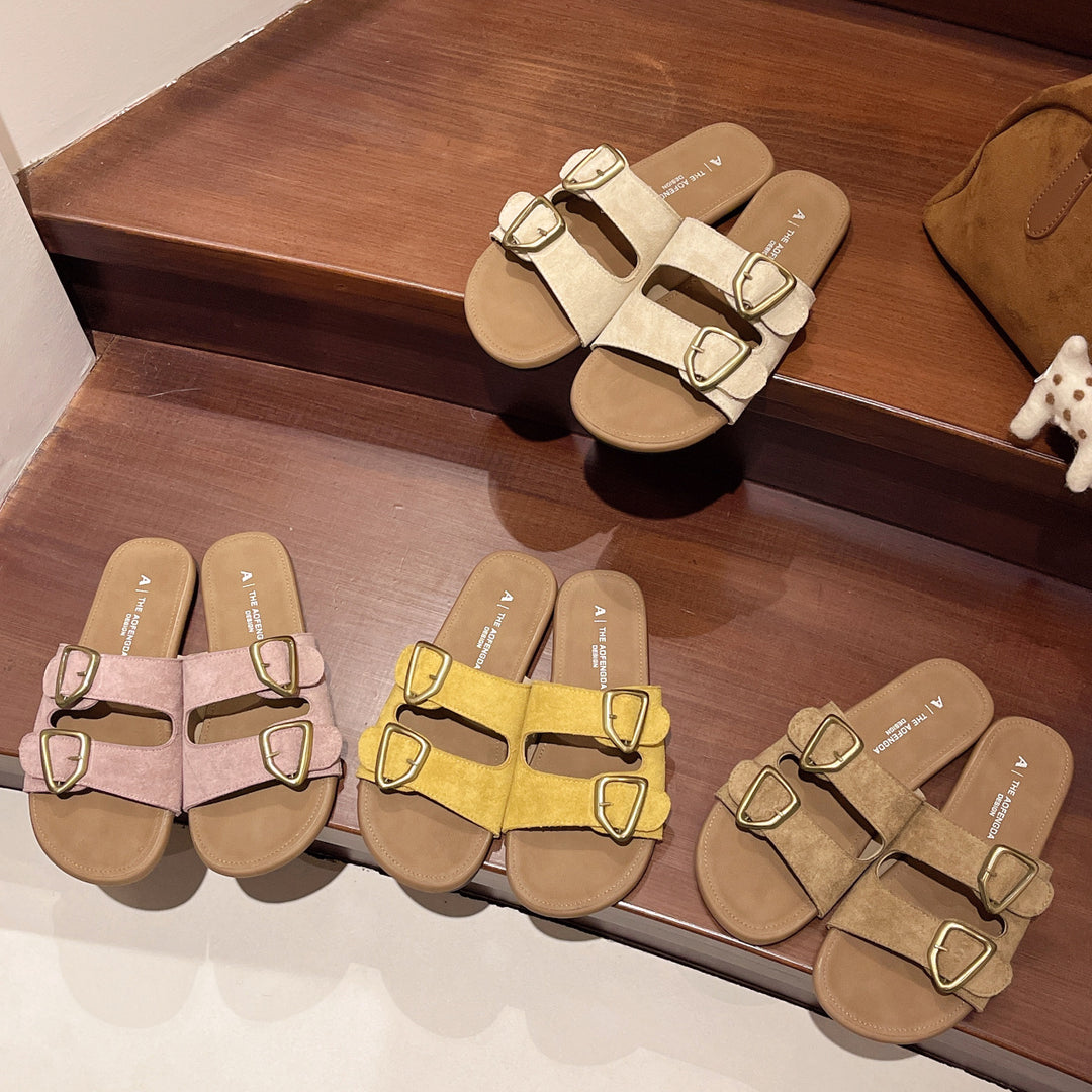 Damen Modische Sandalen mit doppeltem Riemen und eleganten Schnallen EB