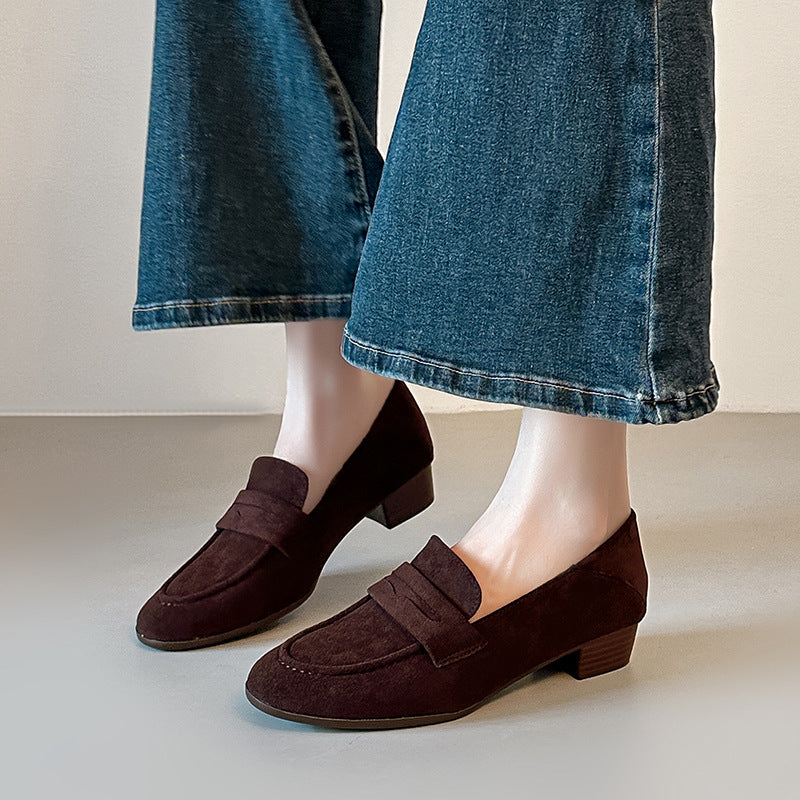 Damen modische Wildleder-Mokassins mit bequemem Blockabsatz EB