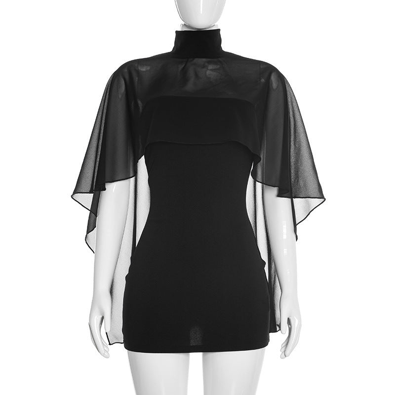 Damen Elegante Wickelbluse mit transparenter Kapuze und asymmetrischem Saum EB