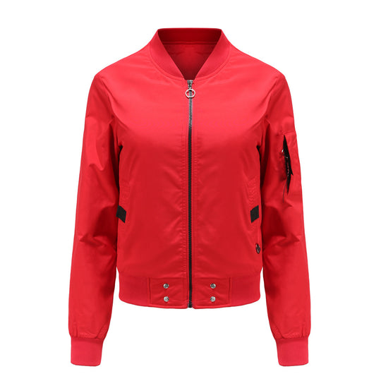 Damen nan leichte Bomberjacke mit Ringreißverschluss, Ärmel-Tasche und taillierter Silhouette EB