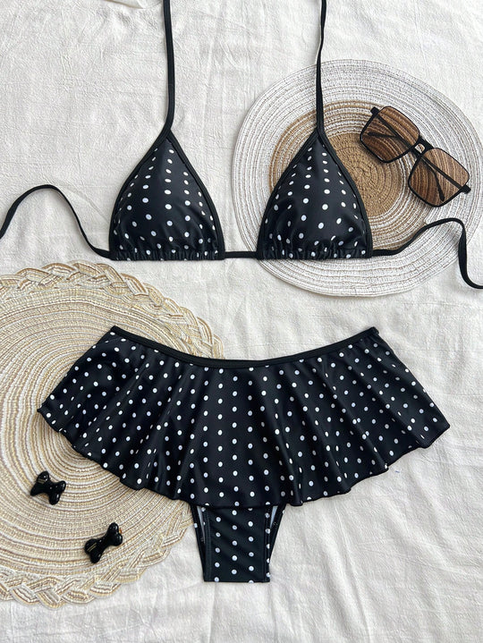 Damen Triangel-Bikini mit verspieltem Rüschensaum EB