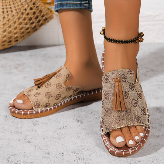 Damen Komfortable Clogs mit dekorativen Fransen und rutschfester Sohle EB