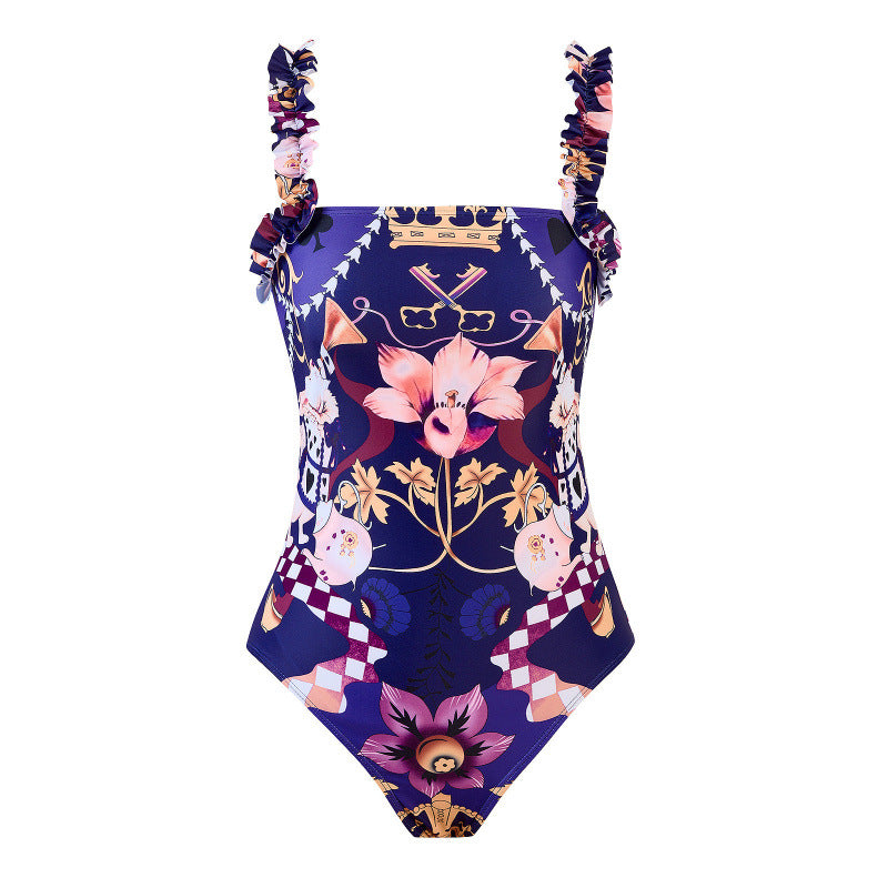 Damen Einteiler Badeanzug mit verspieltem Blumendesign und passendem Strandrock EB