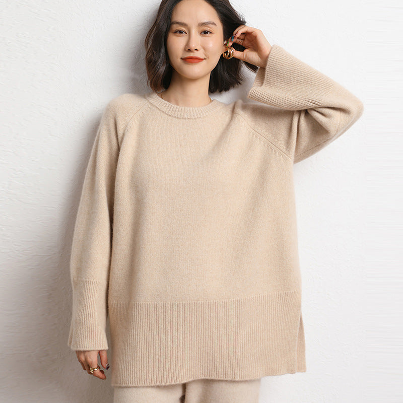 Damen Eleganter, lässiger Strickpullover mit weitem Schnitt und detailreichen Ärmeln EB