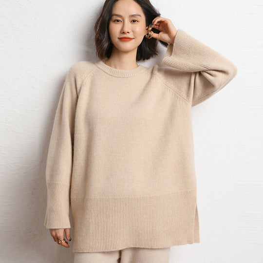 Damen Eleganter, lässiger Strickpullover mit weitem Schnitt und detailreichen Ärmeln EB