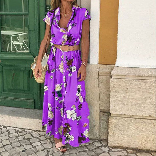 Damen Maxikleid mit Blumenmuster und elegantem Taillengürtel EB