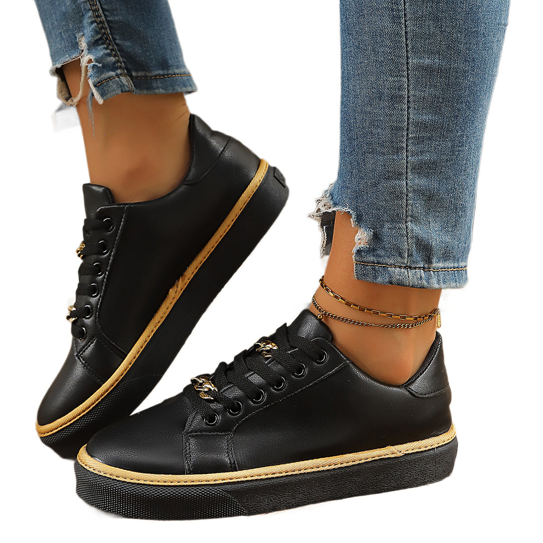 Damen Komfortable Sneaker mit hohem Sohlenrand und goldenen Akzenten EB